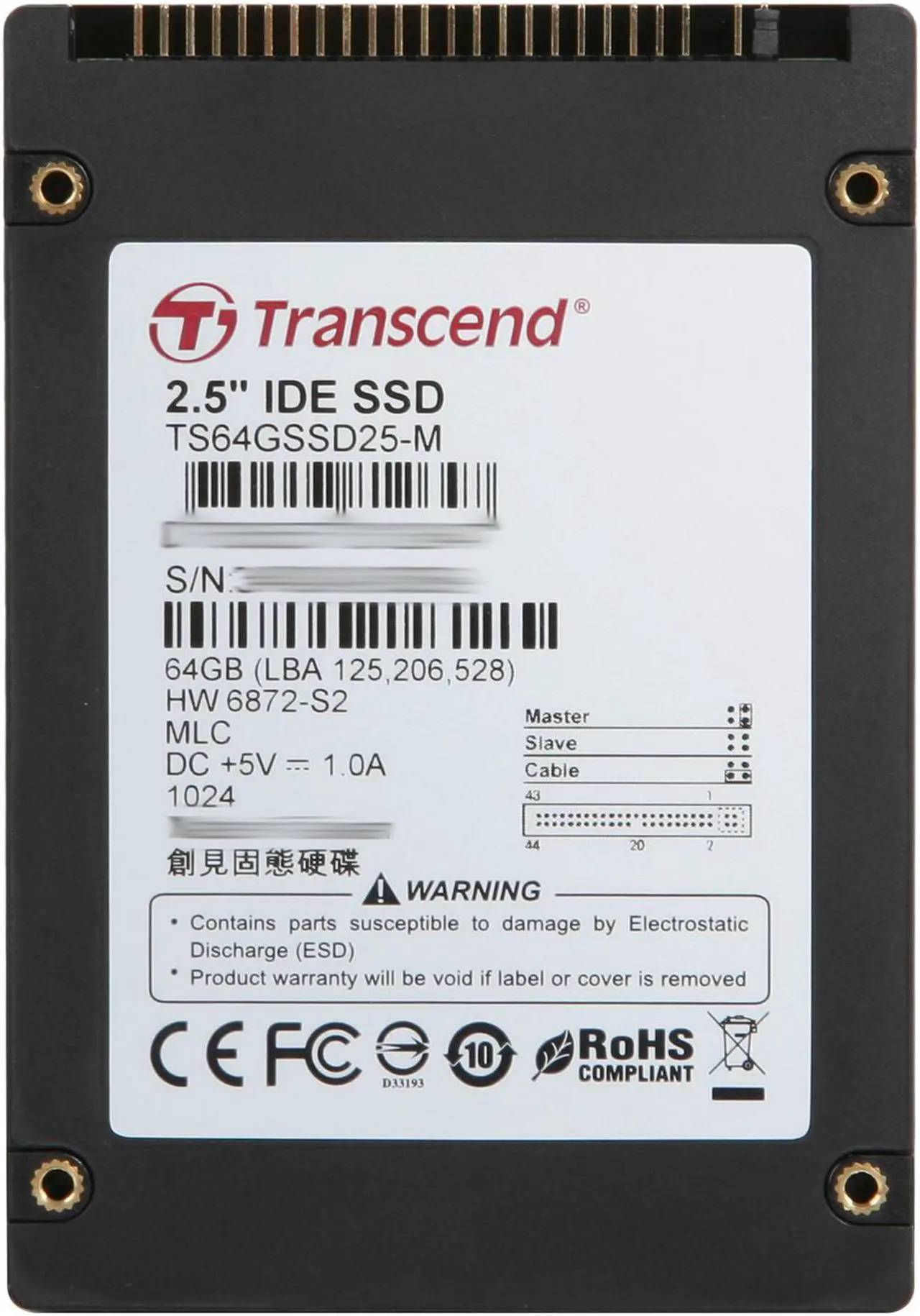 Alt view image 4 of 5 - Transcend 2.5" 64GB PATA MLC Internal Solid State Drive (SSD) TS64GSSD25-M