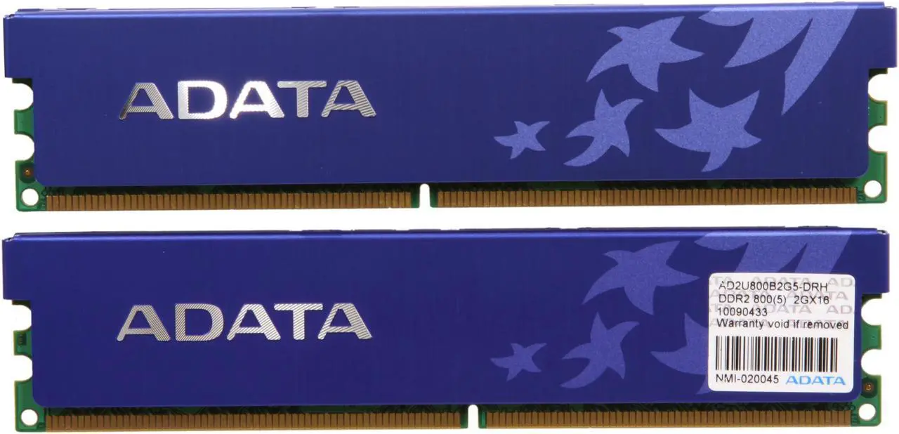 Alt view image 2 of 3 - ADATA 4GB (2 x 2GB) DDR2 800 (PC2 6400) Dual Channel Kit Desktop Memory Model AD2U800B2G5-DRH