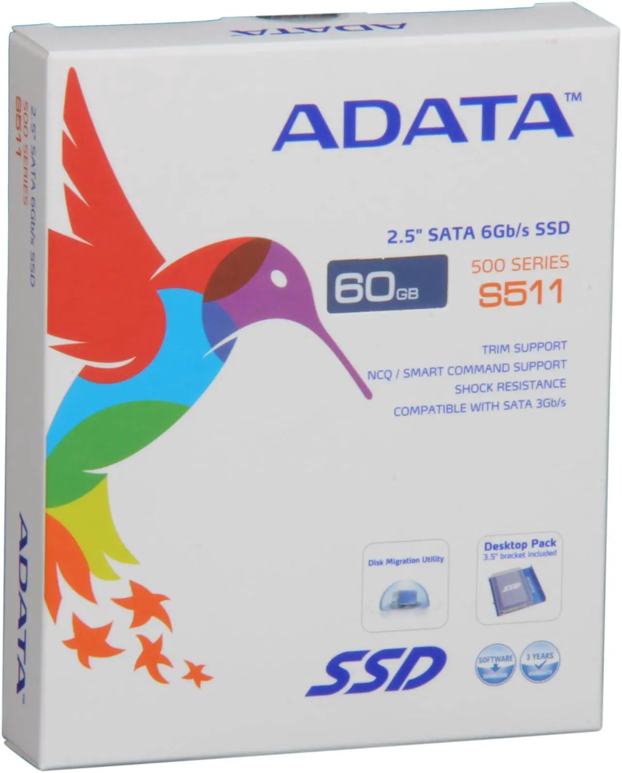 Main image of ADATA S511 Series 2.5" 60GB SATA III MLC Internal Solid State Drive (SSD) AS511S3-60GM-C