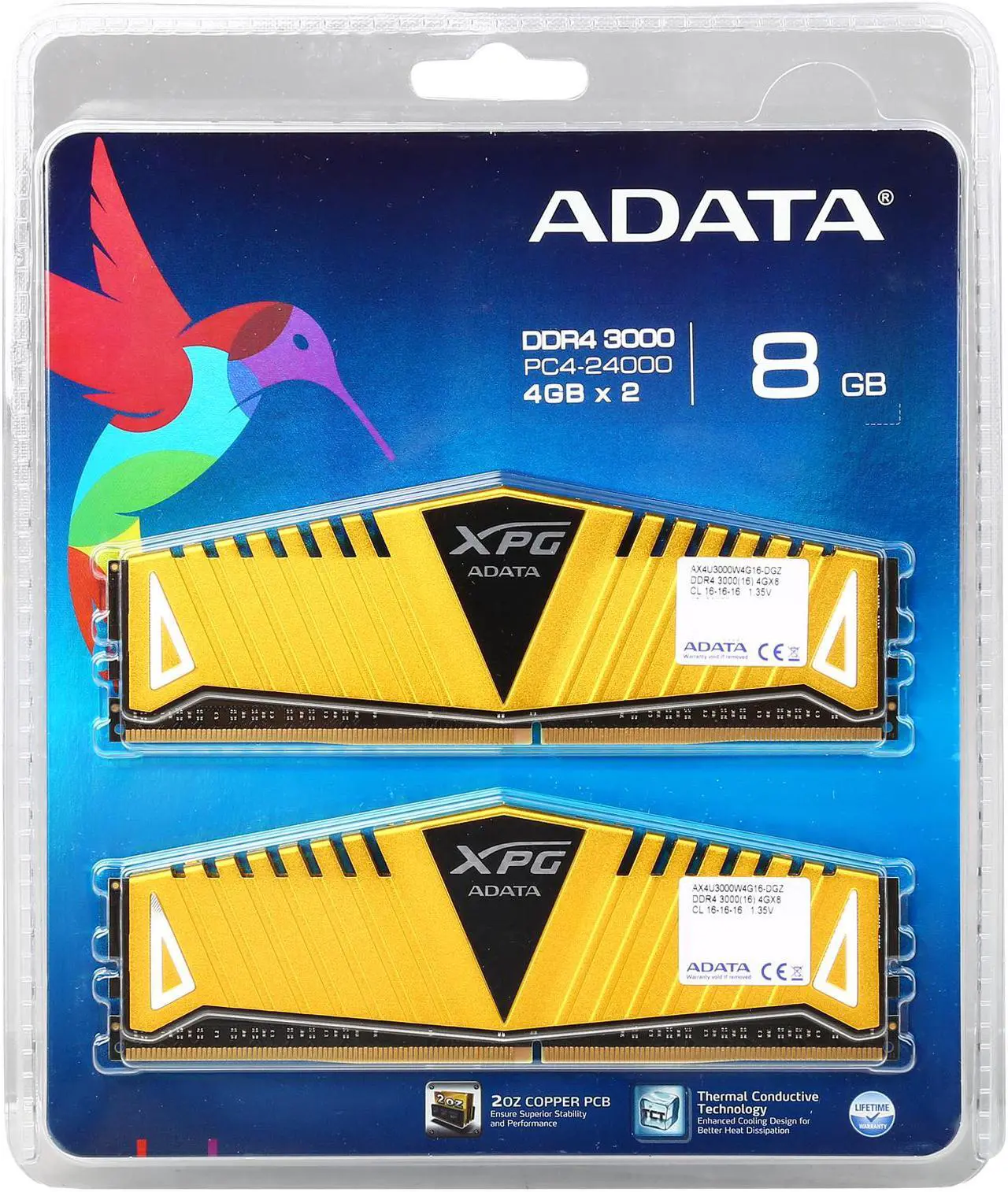 Alt view image 3 of 3 - XPG Z1 8GB (2 x 4GB) DDR4 3000 (PC4 24000) Desktop Memory - Gold Edition Model AX4U3000W4G16-DGZ