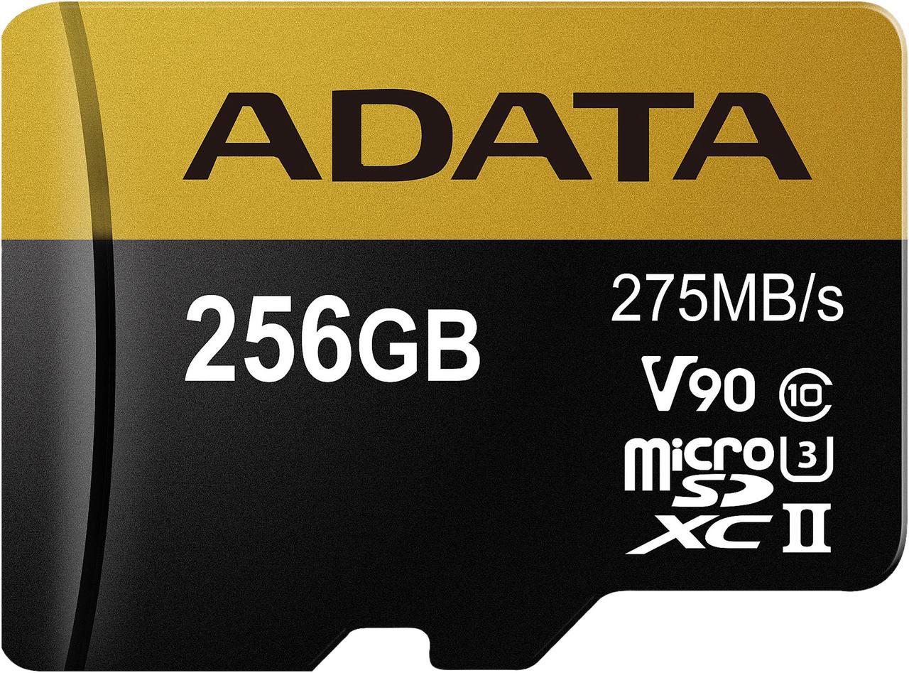 Adata 256GB Premier ONE microSDXC UHS-II / U3 Class 10 Memory Card with SD Adapter, Speed Up to 275MB/s (AUSDX256GUII3CL10-CA1)