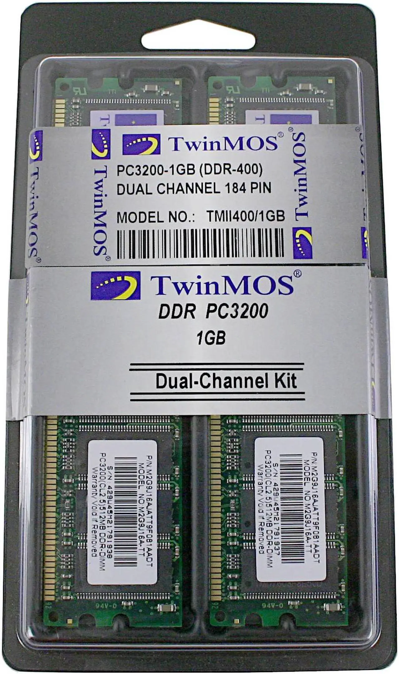 Alt view image 2 of 2 - TwinMOS 1GB (2 x 512MB) DDR 400 (PC 3200) Dual Channel Kit Desktop Memory Model TMII400/1GB