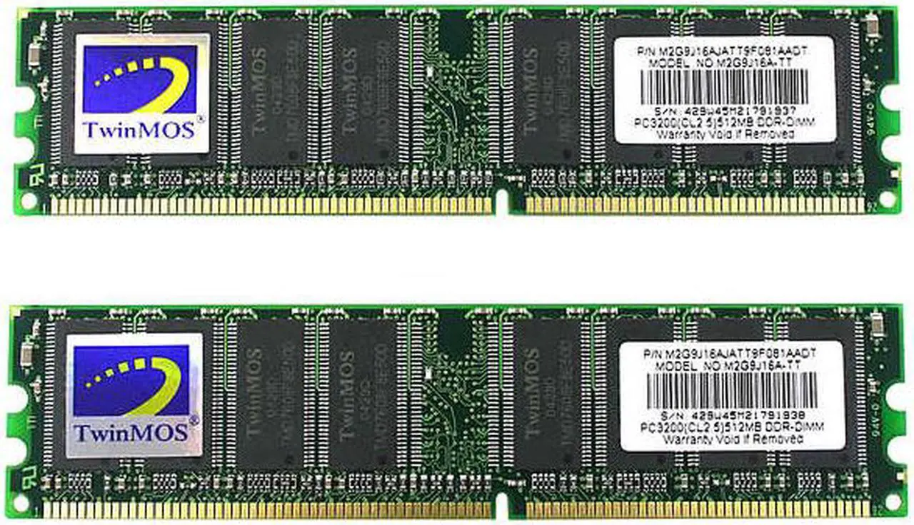 Main image of TwinMOS 1GB (2 x 512MB) DDR 400 (PC 3200) Dual Channel Kit Desktop Memory Model TMII400/1GB