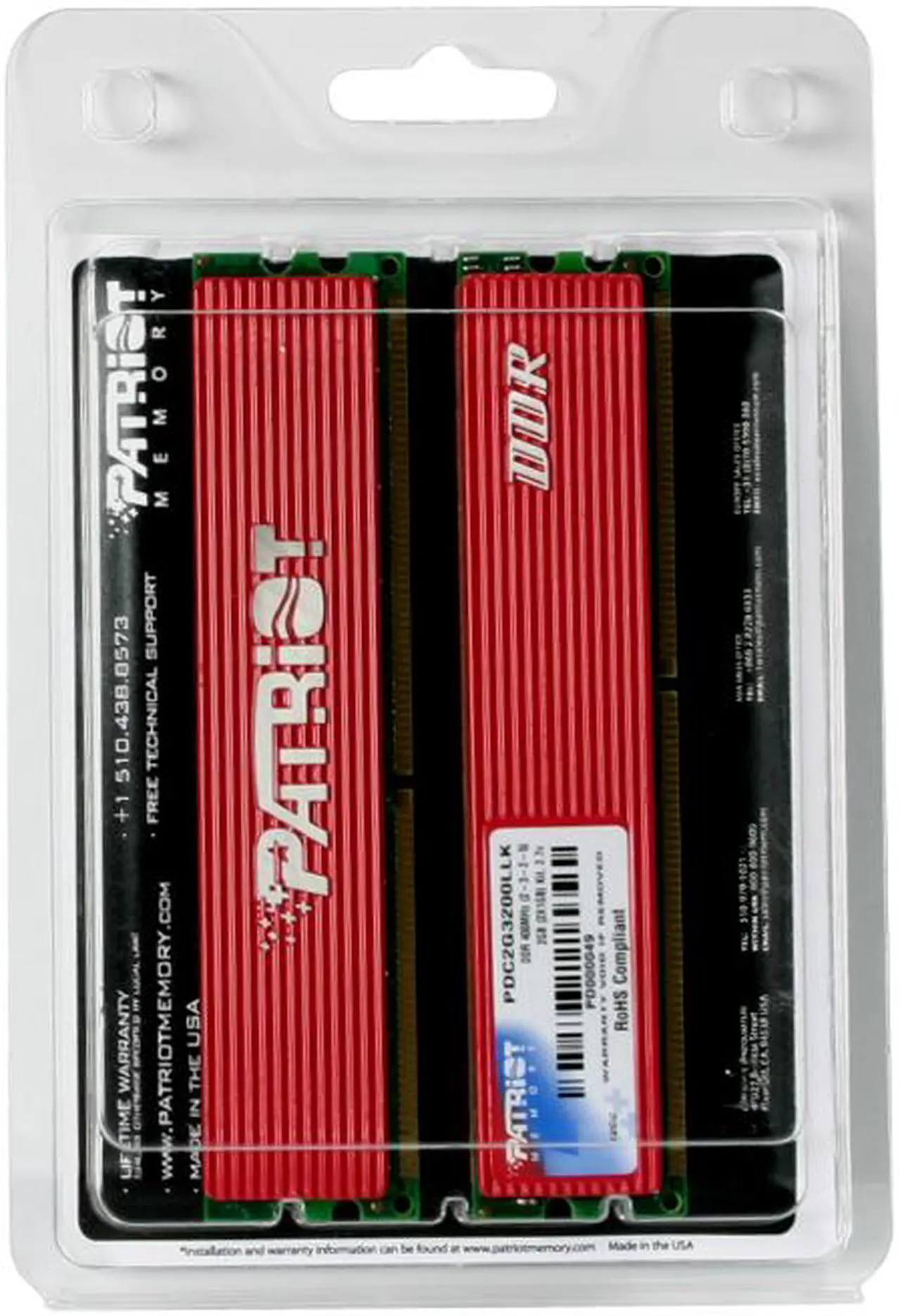 Alt view image 3 of 3 - Patriot 2GB (2 x 1GB) DDR 400 (PC 3200) Dual Channel Kit Desktop Memory Model PDC2G3200LLK