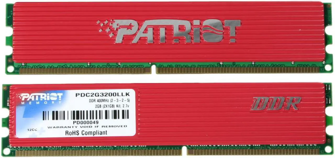 Alt view image 2 of 3 - Patriot 2GB (2 x 1GB) DDR 400 (PC 3200) Dual Channel Kit Desktop Memory Model PDC2G3200LLK