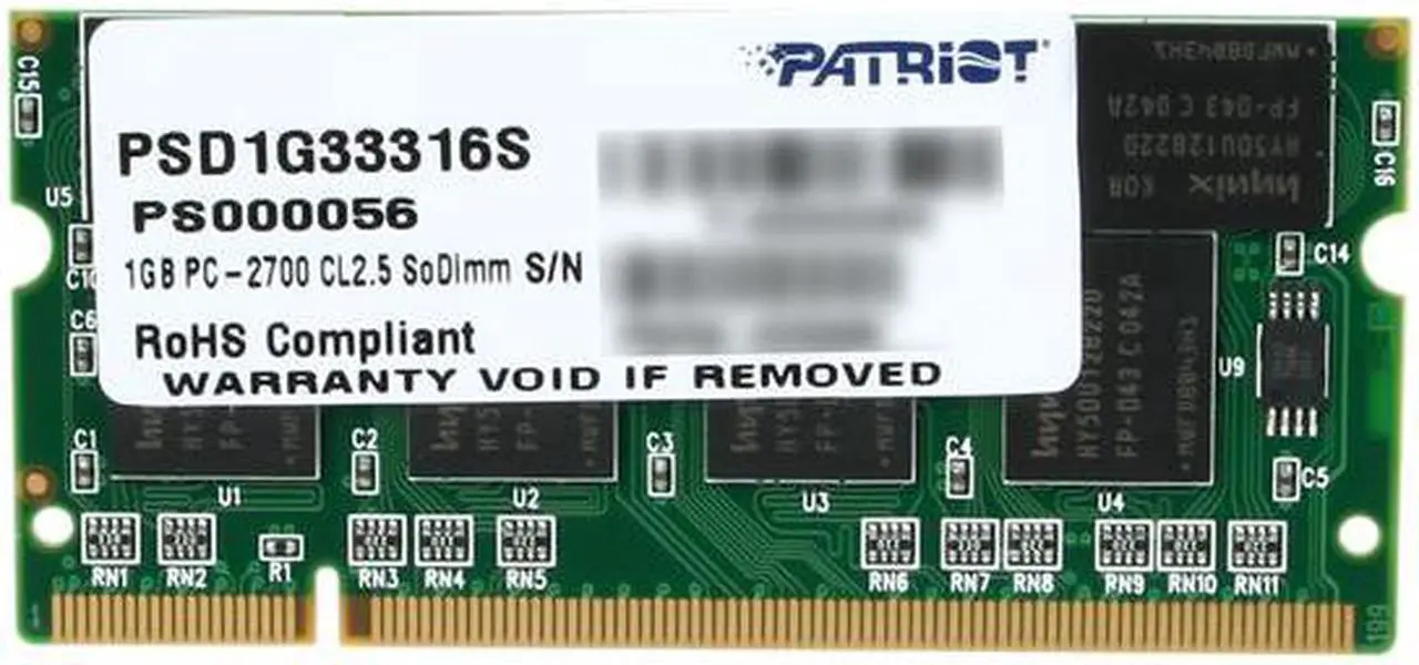 Main image of Patriot Signature 1GB 200-Pin DDR SO-DIMM DDR 333 (PC 2700) Laptop Memory Model PSD1G33316S
