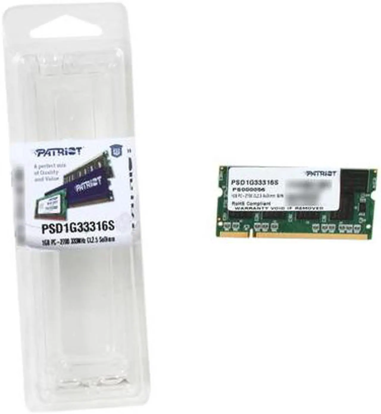 Alt view image 3 of 3 - Patriot Signature 1GB 200-Pin DDR SO-DIMM DDR 333 (PC 2700) Laptop Memory Model PSD1G33316S