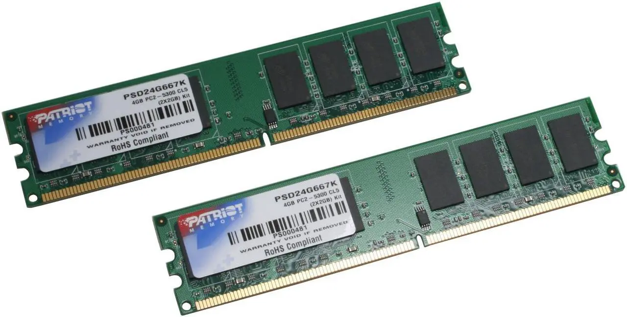 Main image of Patriot 4GB (2 x 2GB) DDR2 667 (PC2 5300) Dual Channel Kit Desktop Memory Model PSD24G667KH