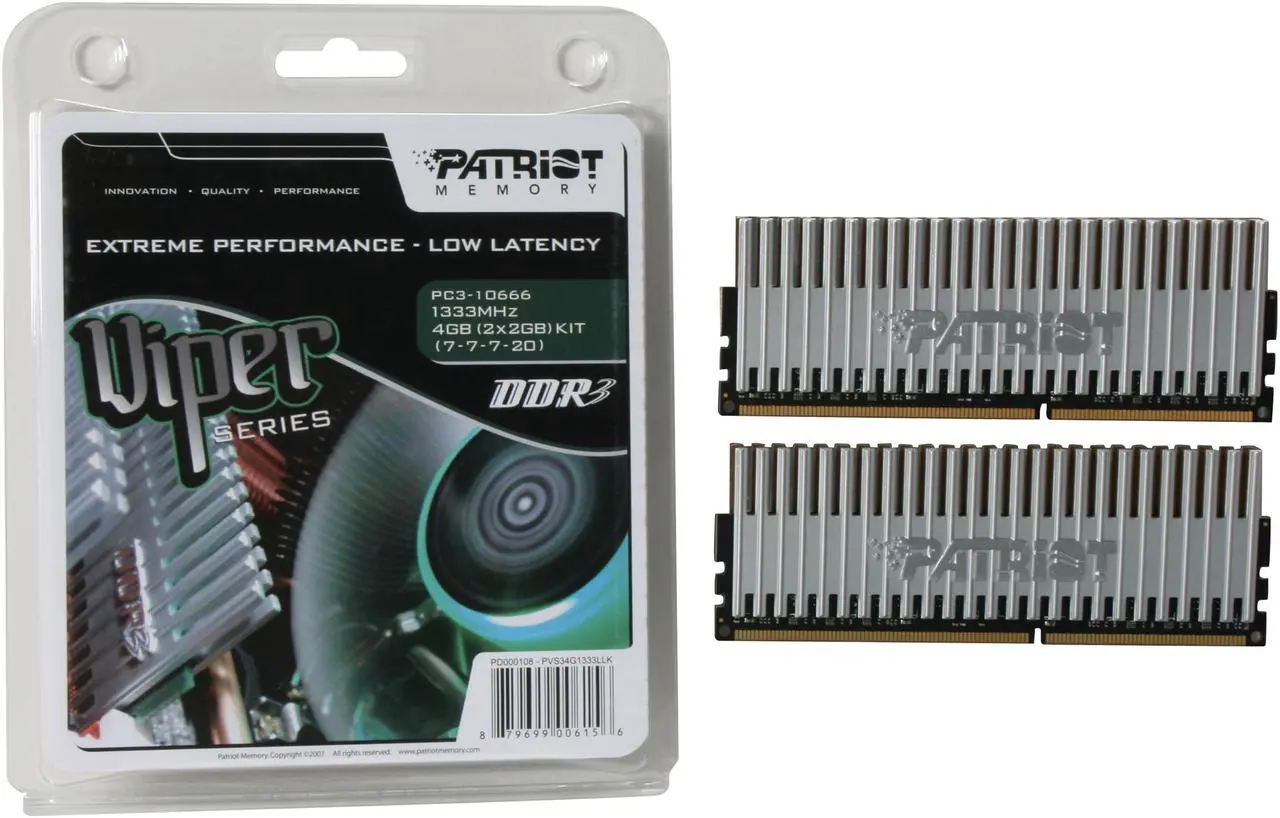 Alt view image 3 of 3 - Patriot Viper 4GB (2 x 2GB) DDR3 1333 (PC3 10666) Dual Channel Kit Desktop Memory Model PVS34G1333LLK