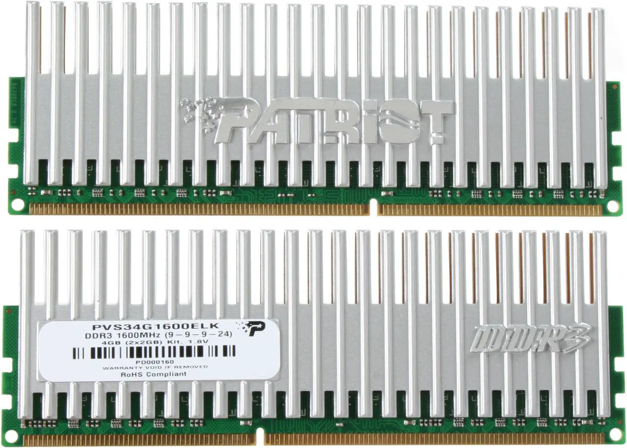 Alt view image 2 of 3 - Patriot Viper 4GB (2 x 2GB) DDR3 1600 (PC3 12800) Dual Channel Kit Desktop Memory Model PVS34G1600ELK