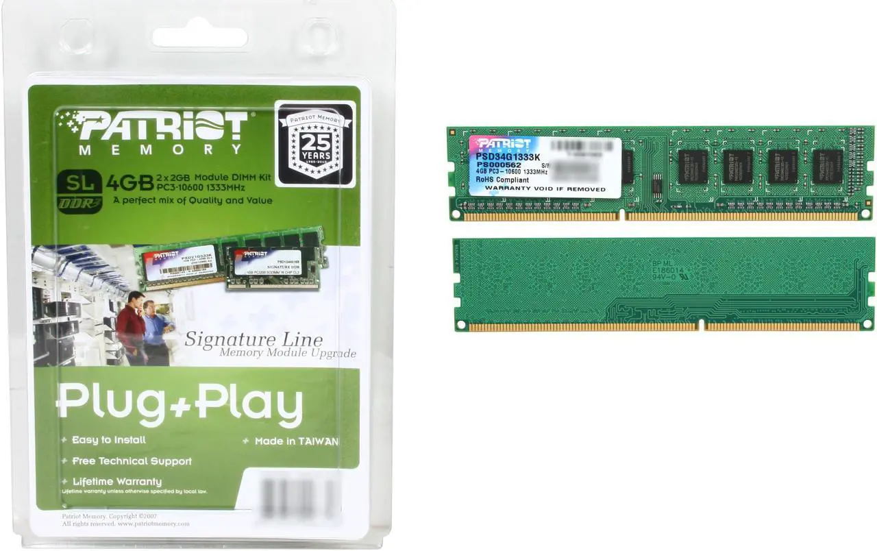 Alt view image 3 of 3 - Patriot 4GB (2 x 2GB) DDR3 1333 (PC3 10600) Desktop Memory Model PSD34G1333K