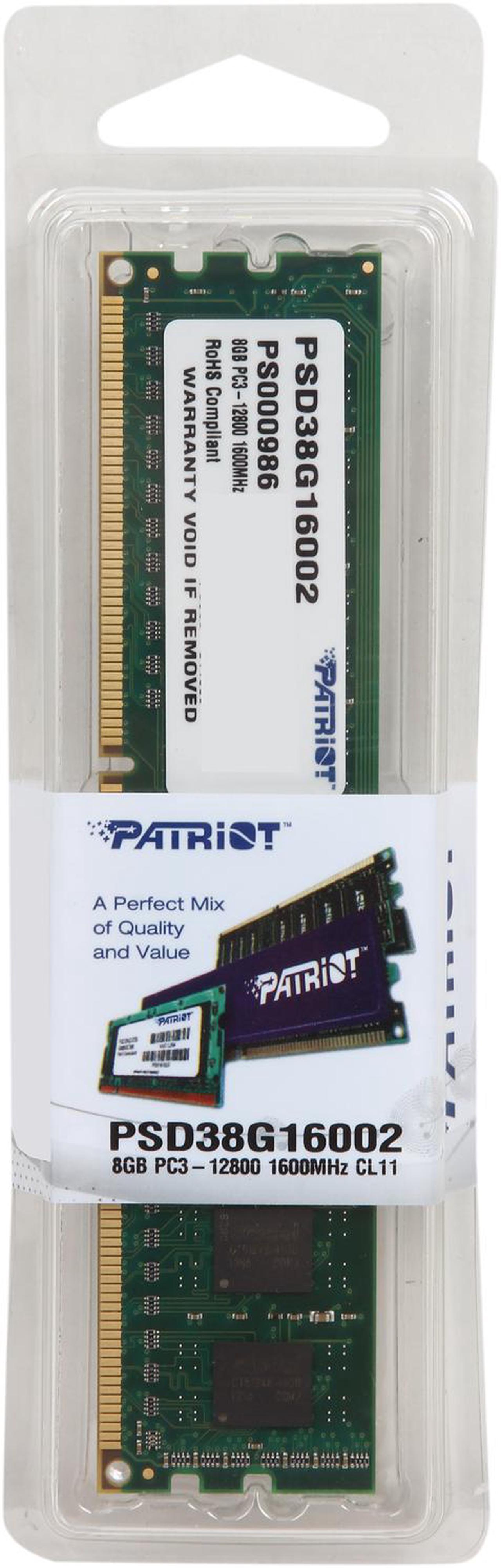 Alt view image 3 of 3 - Patriot Signature Line 8GB DDR3 1600 (PC3 12800) Desktop Memory Model PSD38G16002