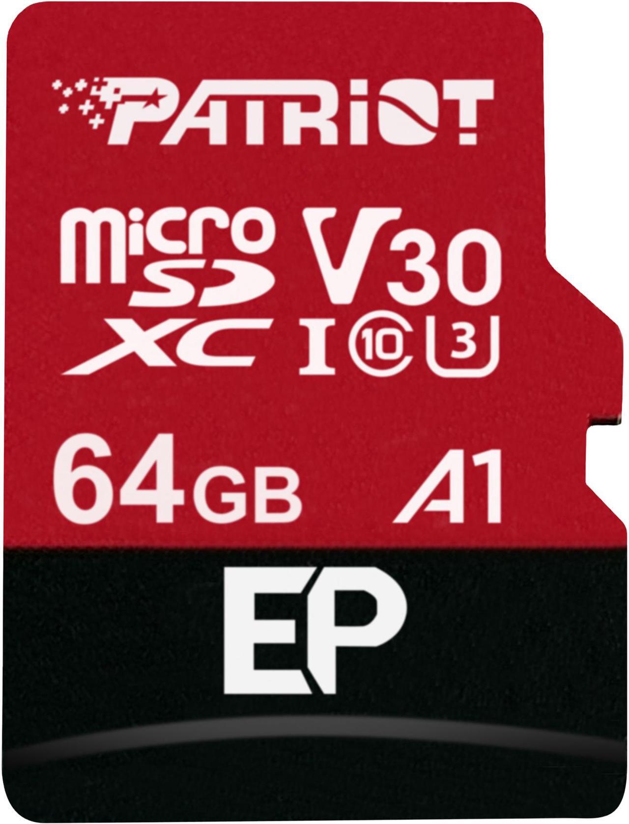 Main image of Patriot Memory 64GB EP Series MicroSDXC U3, A1, V30. 4K Memory Card with Adapter, Reads 100MB/s, Writes 80MB/s