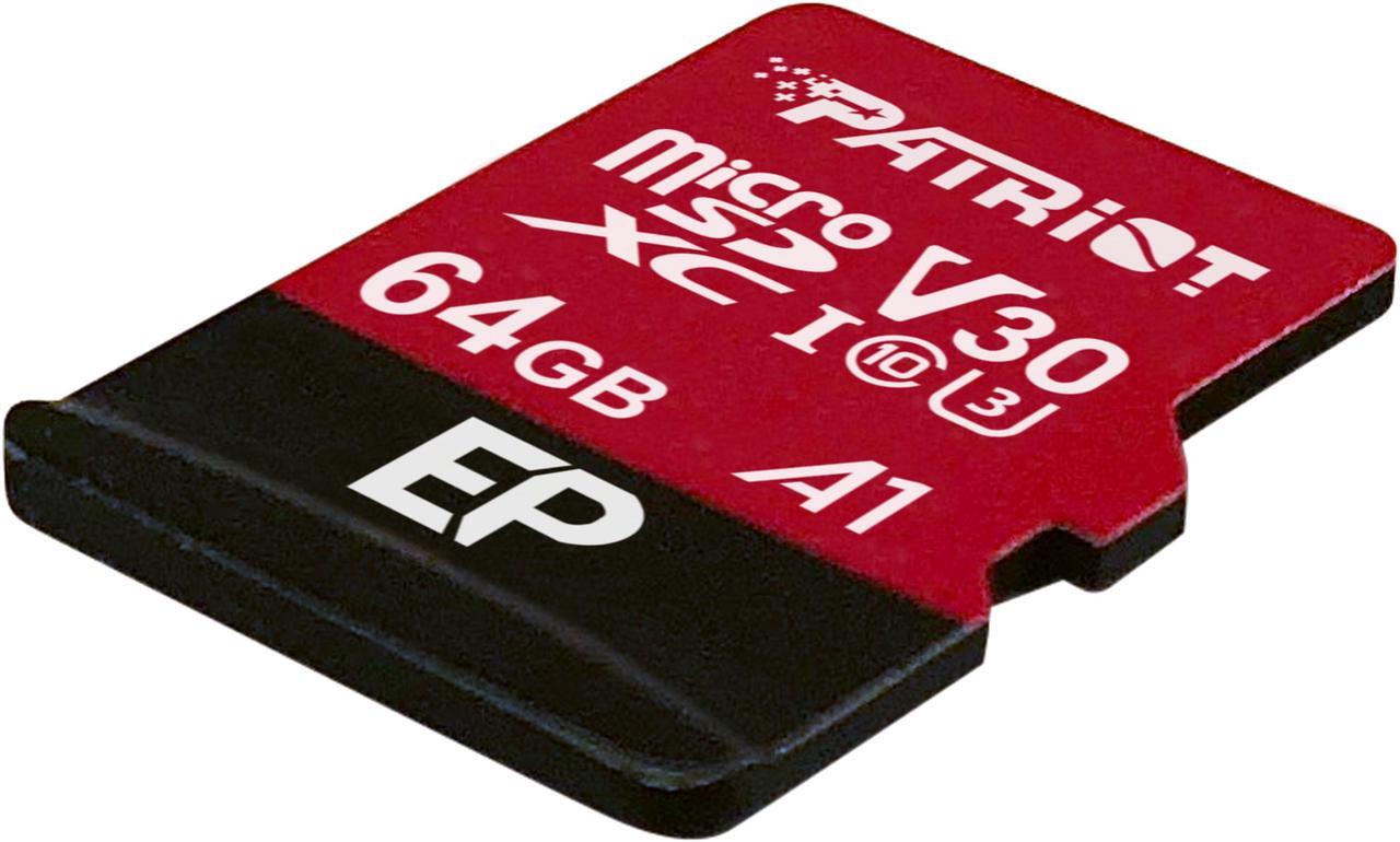 Alt view image 2 of 3 - Patriot Memory 64GB EP Series MicroSDXC U3, A1, V30. 4K Memory Card with Adapter, Reads 100MB/s, Writes 80MB/s