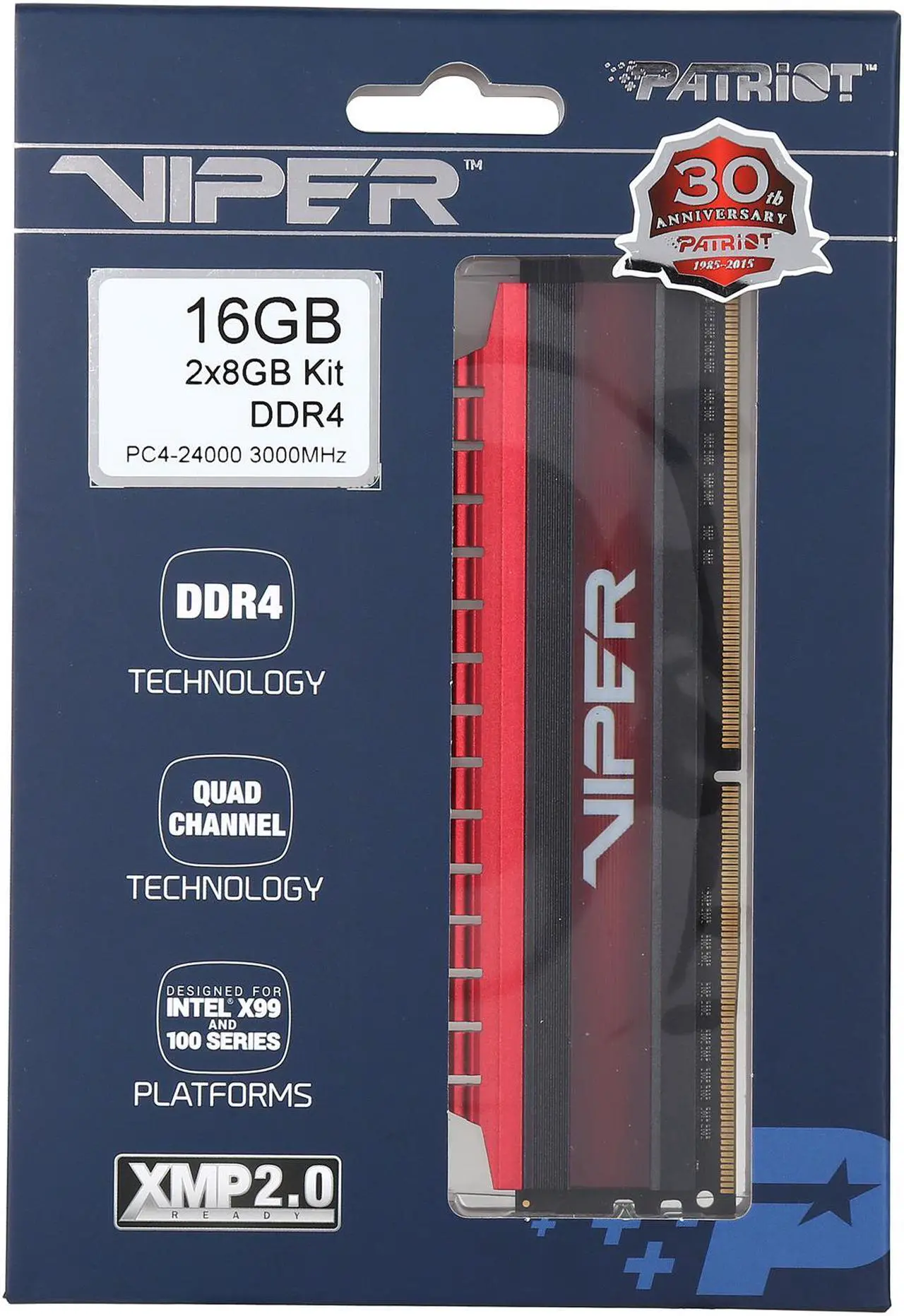 Alt view image 3 of 3 - Patriot Viper 4 16GB (2 x 8GB) DDR4 3000 (PC4 24000) Extreme Performance Memory, Black Sides / Red Top Model PV416G300C6K