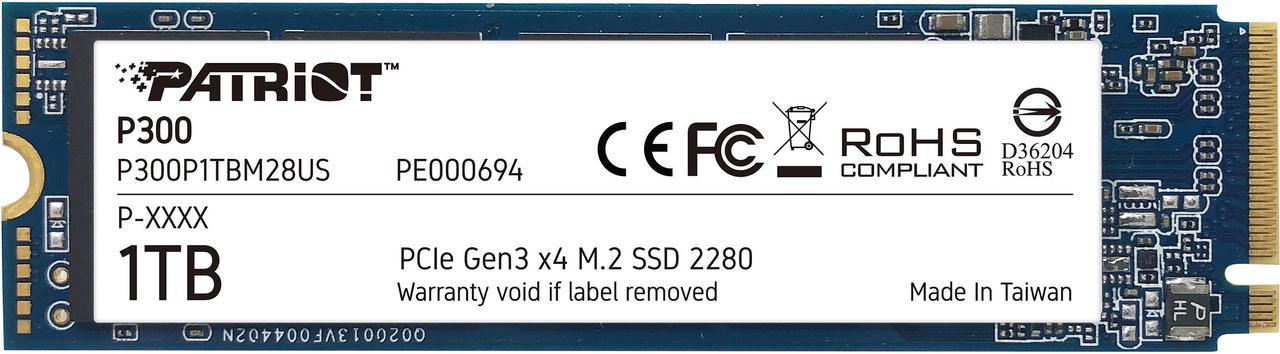 Patriot P300 M.2 2280 1TB PCIe Gen3 x4, NVMe 1.3 Internal Solid State Drive (SSD) P300P1TBM28US