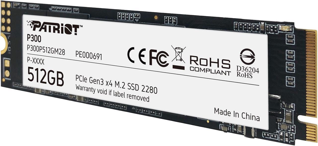 Alt view image 2 of 5 - Patriot P300 M.2 2280 512GB PCIe Gen3 x4, NVMe 1.3 Internal Solid State Drive (SSD) P300P512GM28