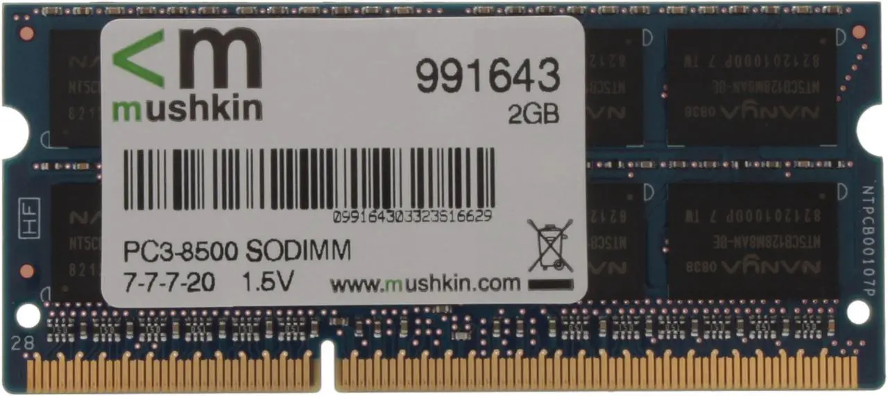 Alt view image 3 of 4 - Mushkin Enhanced 2GB 204-Pin DDR3 SO-DIMM DDR3 1066 (PC3 8500) Laptop Memory Model 991643