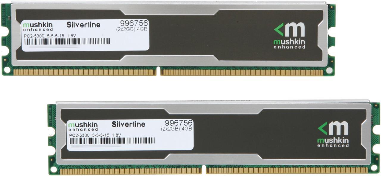Main image of Mushkin Enhanced Silverline 4GB (2 x 2GB) DDR2 667 (PC2 5300) Desktop Memory Model 996756