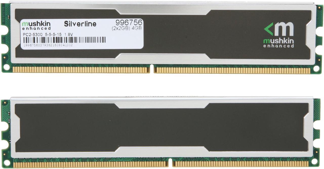 Alt view image 2 of 3 - Mushkin Enhanced Silverline 4GB (2 x 2GB) DDR2 667 (PC2 5300) Desktop Memory Model 996756