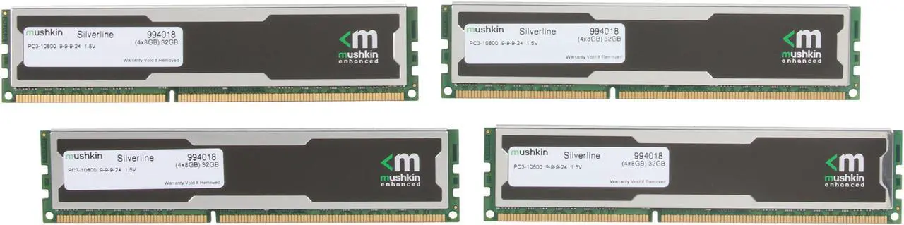 Main image of Mushkin Enhanced Silverline 32GB (4 x 8GB) DDR3 1333 (PC3 10600) Desktop Memory Model 994018