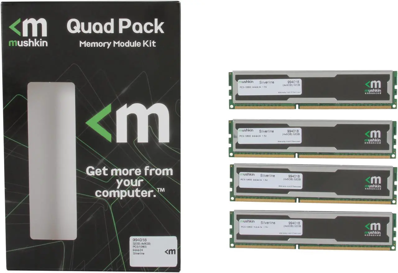 Alt view image 4 of 3 - Mushkin Enhanced Silverline 32GB (4 x 8GB) DDR3 1333 (PC3 10600) Desktop Memory Model 994018