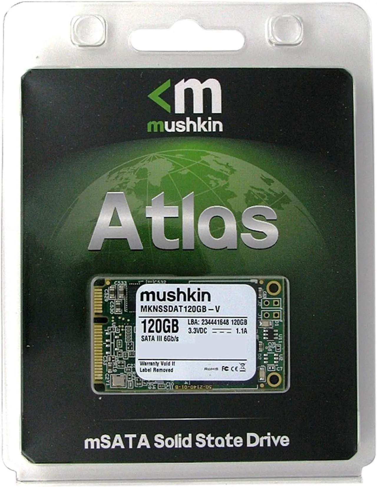 Alt view image 3 of 3 - Mushkin Enhanced Atlas Series 120GB Mini-SATA (mSATA) MLC Internal Solid State Drive (SSD) MKNSSDAT120GB-V