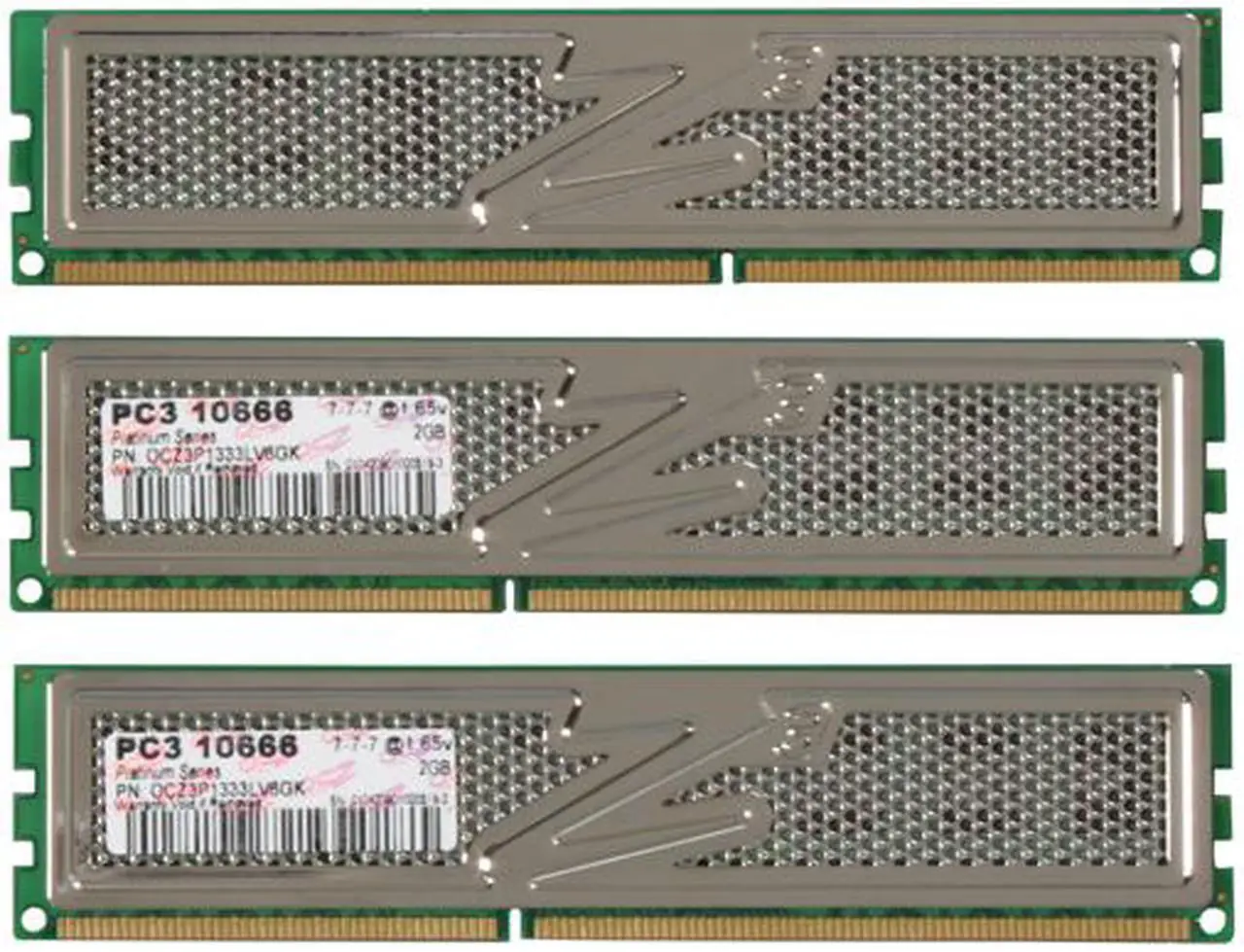 Alt view image 2 of 3 - OCZ Platinum 6GB (3 x 2GB) DDR3 1333 (PC3 10666) Triple Channel Kit Desktop Memory Model OCZ3P1333LV6GK