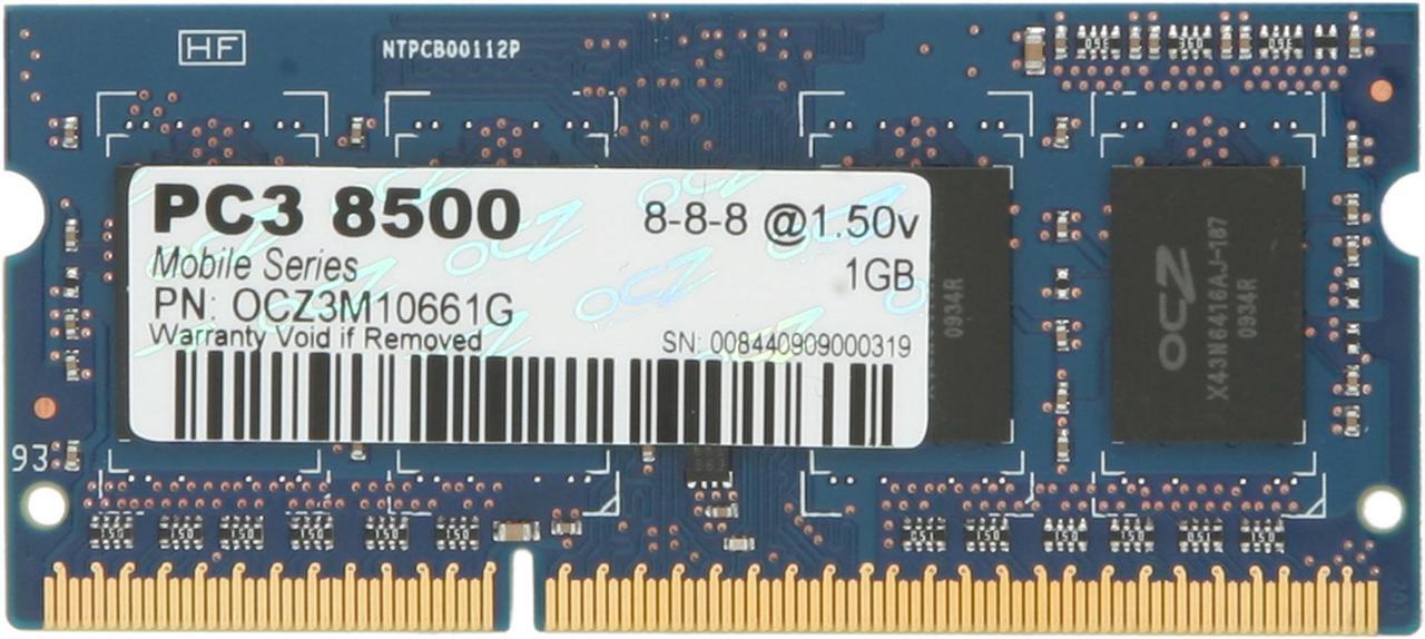 Alt view image 2 of 3 - OCZ 1GB 204-Pin DDR3 SO-DIMM DDR3 1066 (PC3 8500) Laptop Memory Model OCZ3M10661G