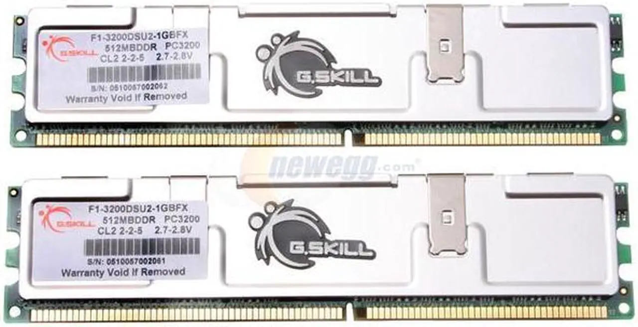 Main image of G.SKILL 1GB (2 x 512MB) DDR 400 (PC 3200) Dual Channel Kit Desktop Memory Model F1-3200DSU2-1GBFX