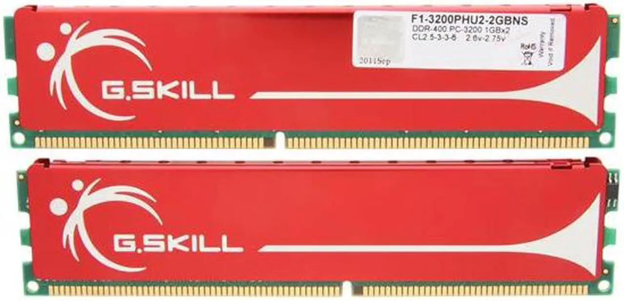 Alt view image 3 of 3 - G.SKILL 2GB (2 x 1GB) DDR 400 (PC 3200) Dual Channel Kit Desktop Memory Model F1-3200PHU2-2GBNS