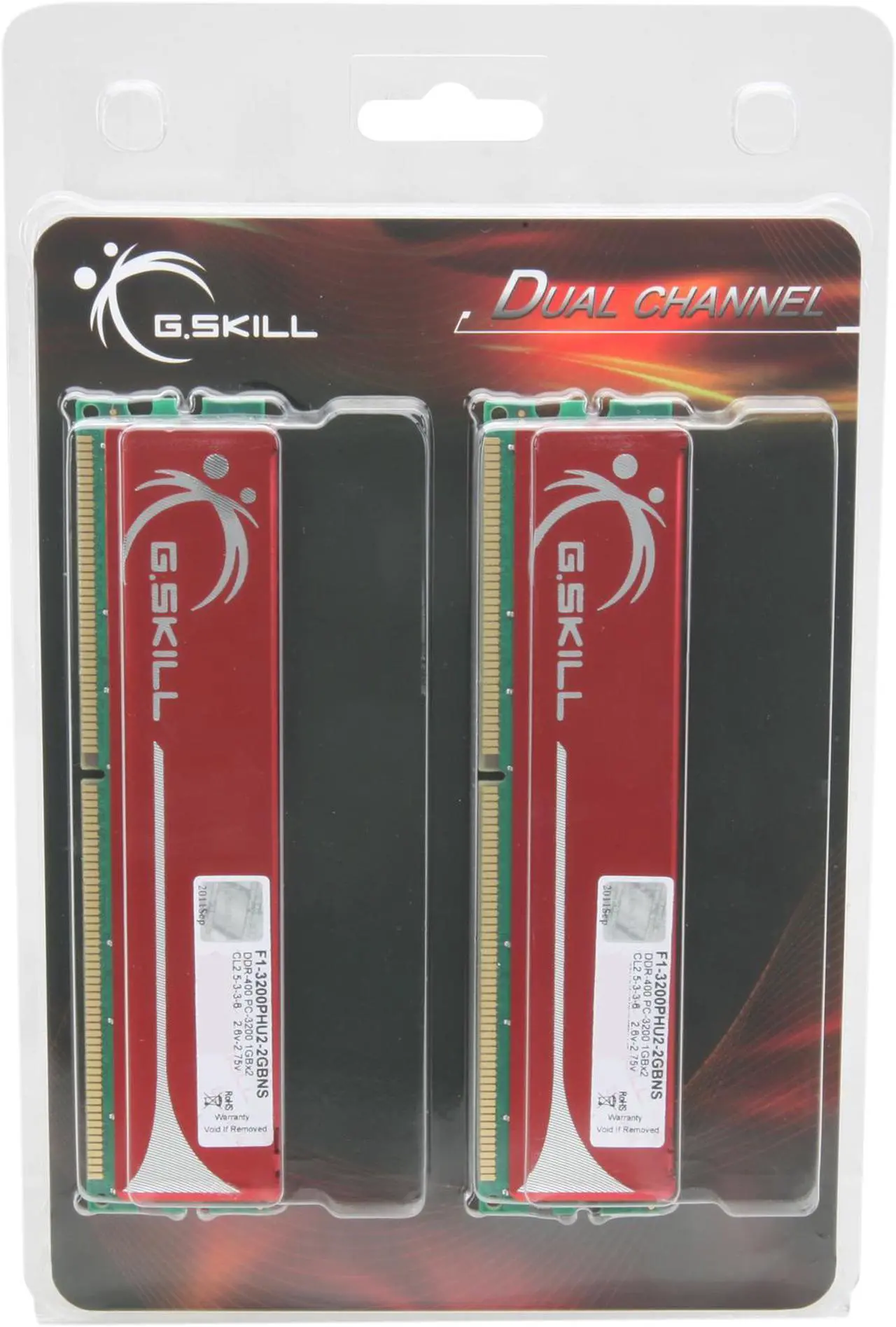 Alt view image 4 of 3 - G.SKILL 2GB (2 x 1GB) DDR 400 (PC 3200) Dual Channel Kit Desktop Memory Model F1-3200PHU2-2GBNS