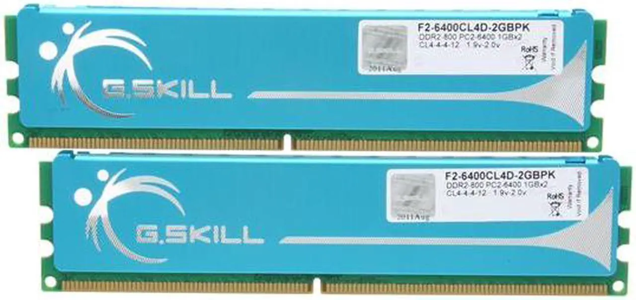Main image of G.SKILL 2GB (2 x 1GB) DDR2 800 (PC2 6400) Dual Channel Kit Desktop Memory Model F2-6400CL4D-2GBPK