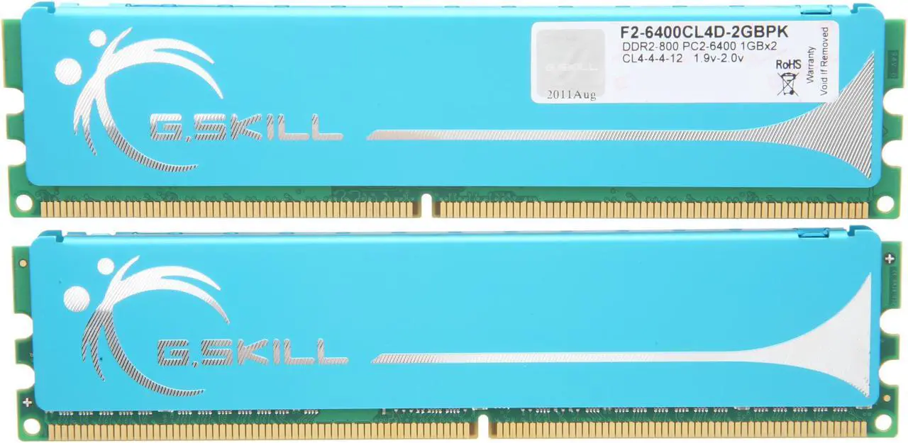 Alt view image 2 of 3 - G.SKILL 2GB (2 x 1GB) DDR2 800 (PC2 6400) Dual Channel Kit Desktop Memory Model F2-6400CL4D-2GBPK