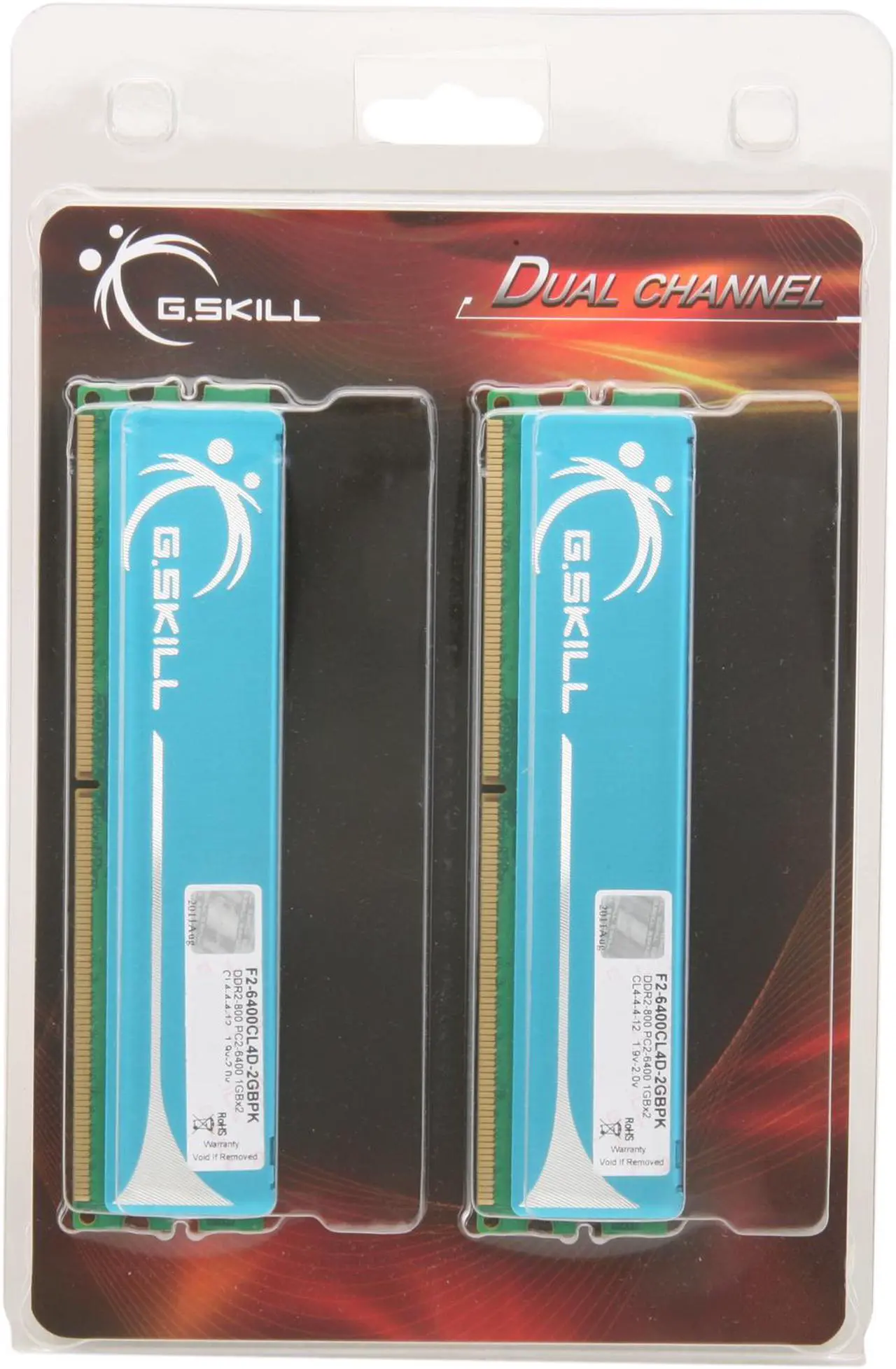 Alt view image 3 of 3 - G.SKILL 2GB (2 x 1GB) DDR2 800 (PC2 6400) Dual Channel Kit Desktop Memory Model F2-6400CL4D-2GBPK