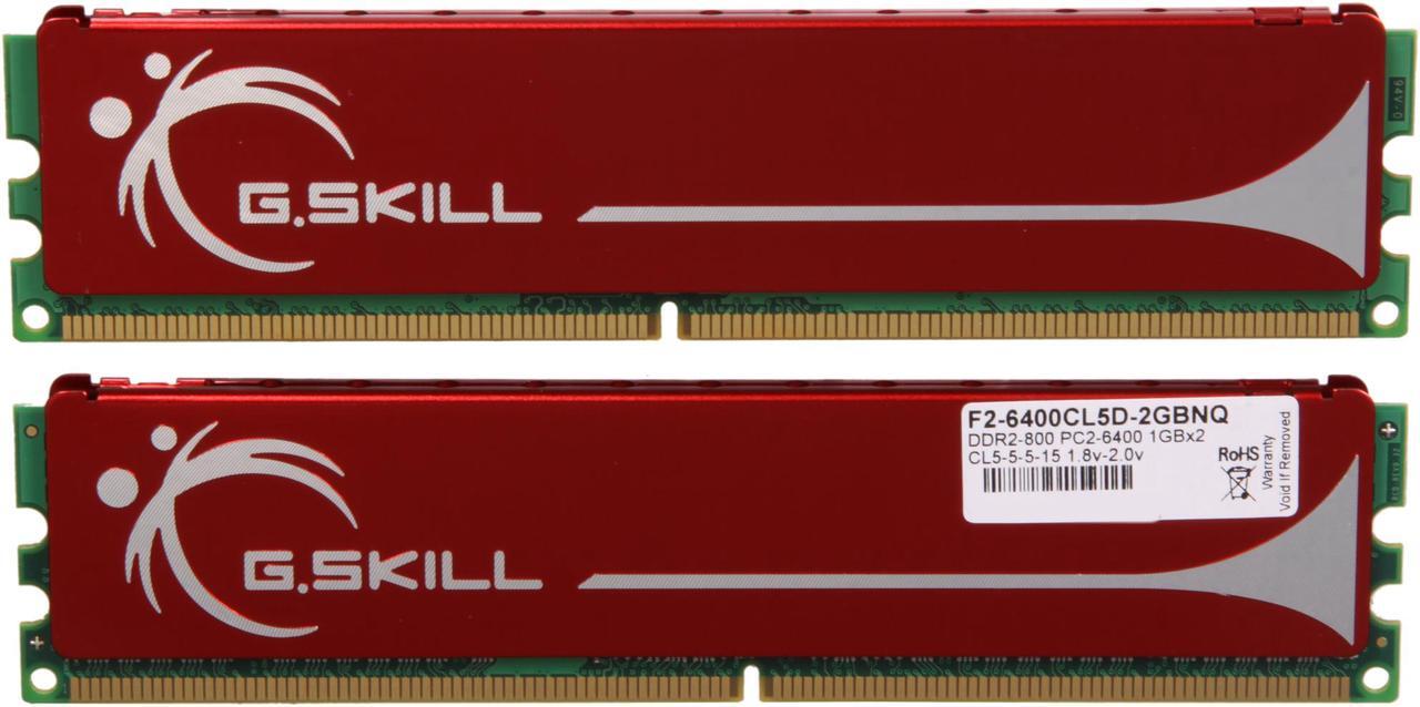 Alt view image 3 of 3 - G.SKILL 2GB (2 x 1GB) DDR2 800 (PC2 6400) Dual Channel Kit Desktop Memory Model F2-6400CL5D-2GBNQ