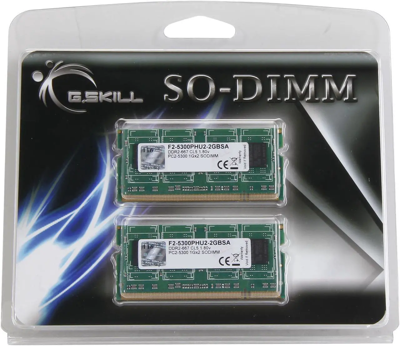 Alt view image 3 of 3 - G.SKILL 2GB (2 x 1GB) 200-Pin DDR2 SO-DIMM DDR2 667 (PC2 5300) Dual Channel Kit Laptop Memory Model F2-5300PHU2-2GBSA