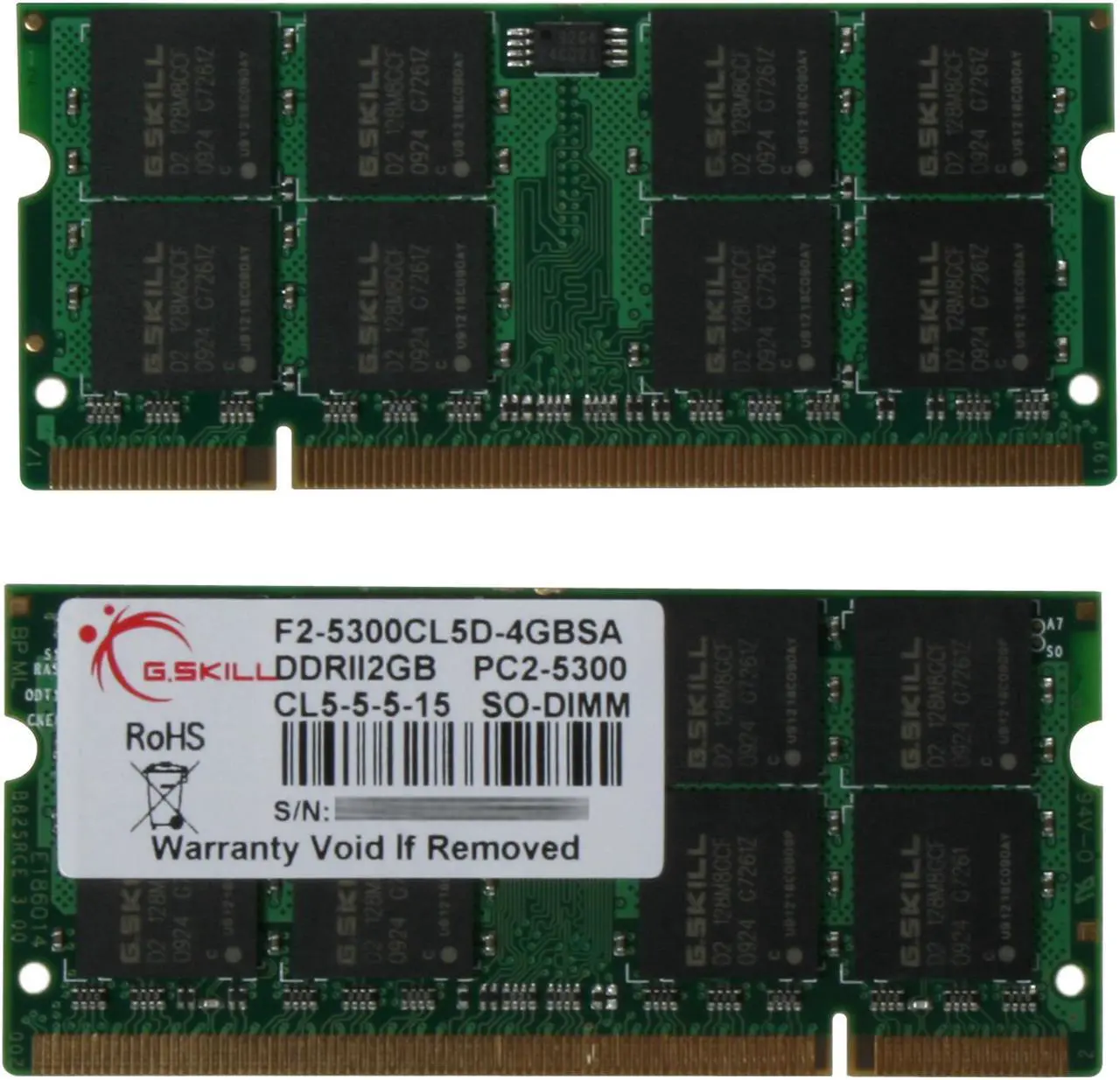 Alt view image 2 of 3 - G.SKILL 4GB (2 x 2GB) 200-Pin DDR2 SO-DIMM DDR2 667 (PC2 5300) Dual Channel Kit Laptop Memory Model F2-5300CL5D-4GBSA