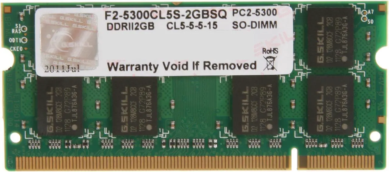 Main image of G.SKILL 2GB 200-Pin DDR2 SO-DIMM DDR2 667 (PC2 5300) Laptop Memory Model F2-5300CL5S-2GBSQ