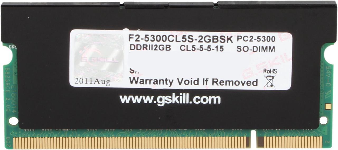 Alt view image 3 of 3 - G.SKILL 2GB 200-Pin DDR2 SO-DIMM DDR2 667 (PC2 5300) Laptop Memory Model F2-5300CL5S-2GBSK