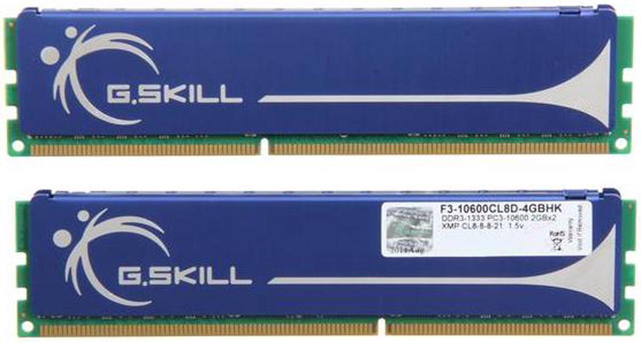 Alt view image 3 of 3 - G.SKILL 4GB (2 x 2GB) DDR3 1333 (PC3 10600) Dual Channel Kit Desktop Memory Model F3-10600CL8D-4GBHK