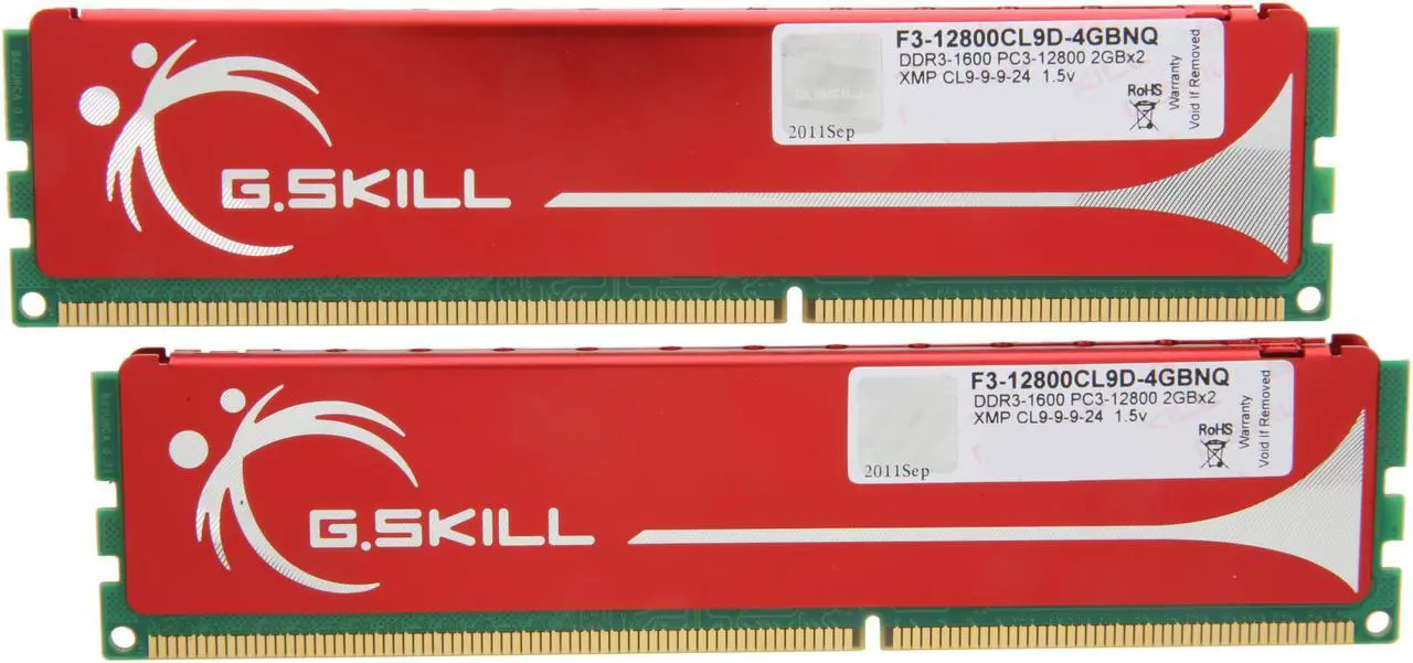 Main image of G.SKILL 4GB (2 x 2GB) DDR3 1600 (PC3 12800) Dual Channel Kit Desktop Memory Model F3-12800CL9D-4GBNQ