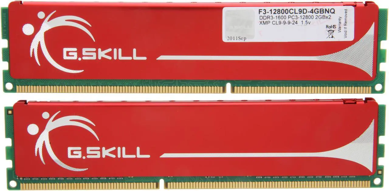 Alt view image 3 of 3 - G.SKILL 4GB (2 x 2GB) DDR3 1600 (PC3 12800) Dual Channel Kit Desktop Memory Model F3-12800CL9D-4GBNQ