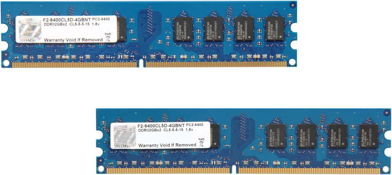Main image of G.SKILL 4GB (2 x 2GB) DDR2 800 (PC2 6400) Dual Channel Kit Desktop Memory Model F2-6400CL5D-4GBNT