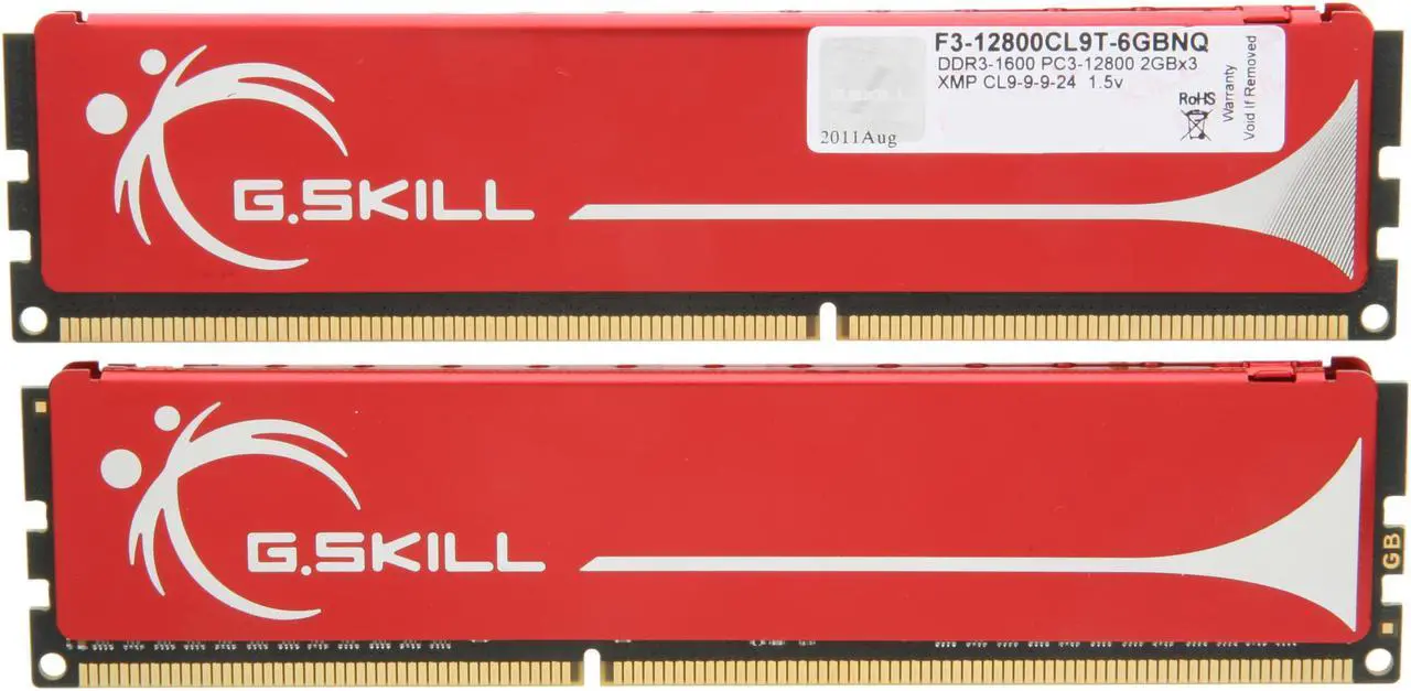 Alt view image 3 of 3 - G.SKILL 6GB (3 x 2GB) DDR3 1600 (PC3 12800) Triple Channel Kit Desktop Memory Model F3-12800CL9T-6GBNQ