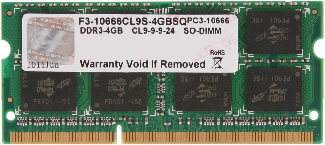 G.SKILL 4GB 204-Pin DDR3 SO-DIMM DDR3 1333 (PC3 10666) Laptop Memory Model F3-10666CL9S-4GBSQ