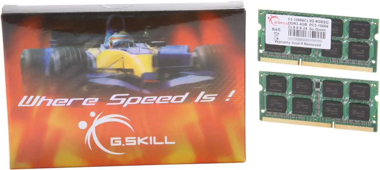 Alt view image 3 of 3 - G.SKILL 8GB (2 x 4GB) 204-Pin DDR3 SO-DIMM DDR3 1333 (PC3 10666) Laptop Memory Model F3-10666CL9D-8GBSQ