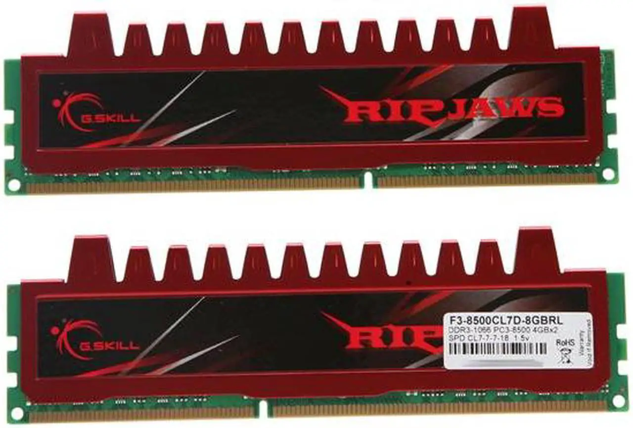 Alt view image 2 of 3 - G.SKILL Ripjaws Series 8GB (2 x 4GB) DDR3 1066 (PC3 8500) Desktop Memory Model F3-8500CL7D-8GBRL