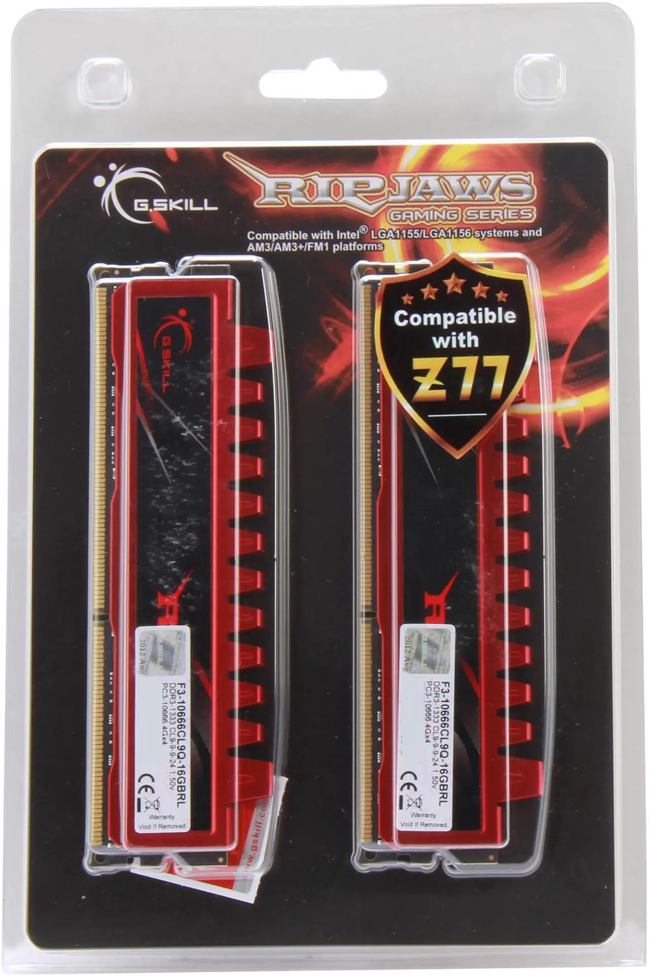Alt view image 4 of 3 - G.SKILL Ripjaws Series 16GB (4 x 4GB) DDR3 1333 (PC3 10666) Desktop Memory Model F3-10666CL9Q-16GBRL