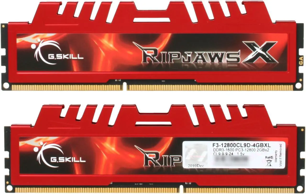 Alt view image 2 of 3 - G.SKILL Ripjaws X Series 4GB (2 x 2GB) DDR3 1600 (PC3 12800) Desktop Memory Model F3-12800CL9D-4GBXL